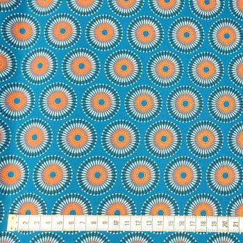 Preview: BLUE ORANGE DANDELION Afrikanischer-Shweshwe-Stoff-