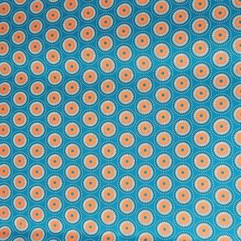 Preview: BLUE ORANGE DANDELION Afrikanischer-Shweshwe-Stoff-