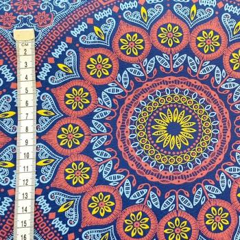 Preview: BLUE-YELLOW-ORNAMENT-Afrikanischer-Shweshwe-Stoff