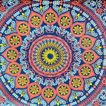 Preview: BLUE-YELLOW-ORNAMENT-Afrikanischer-Shweshwe-Stoff