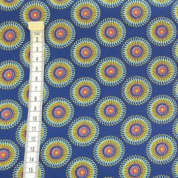 Preview: BLUE-YELLOW-SUNFLOWER-Afrikanischer-Shweshwe-Stoff