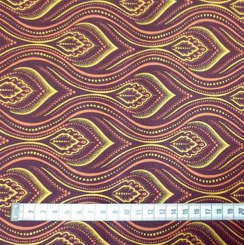 Preview: BROWN FLAME Afrikanischer-Shweshwe-Stoff-