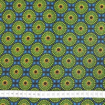 Preview: DISCO BLUE CIRCLE Afrikanischer-Shweshwe-Stoff-