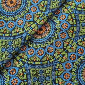 DISCO-BLUE-ORNAMENT-Afrikanischer-Shweshwe-Stoff