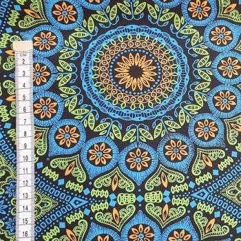 Preview: DISCO-BLUE-ORNAMENT-Afrikanischer-Shweshwe-Stoff