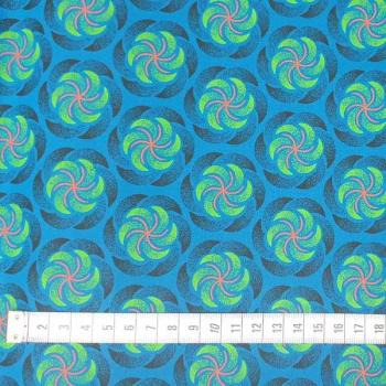 Preview: DISCO TURQUOISE WINDMILL Afrikanischer-Shweshwe-Stoff