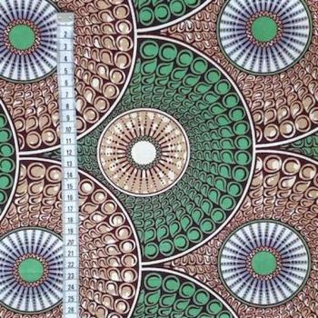 Preview: Afrikanischer Wax Print Stoff Baumwolle GREEN CIRCLE | Meterware
