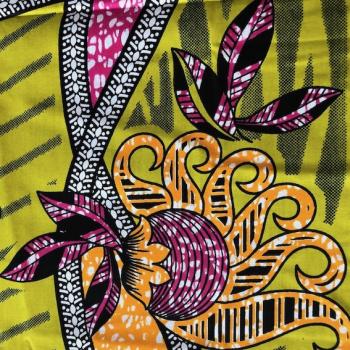 Preview: Afrikanischer Wax Print Stoff Baumwolle LIME JUNGLE FLOWER | Meterware