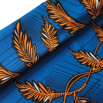 Afrikanischer Wax Print Stoff Baumwolle ORANGE LEAVES | Meterware