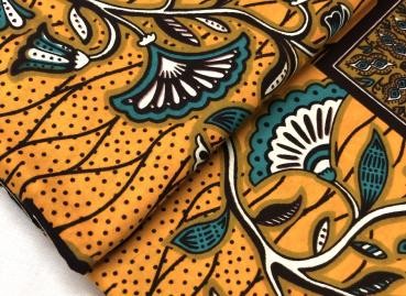 ORANGE FLOWER ORNAMENT Afrikanischer Wax Print Stoff