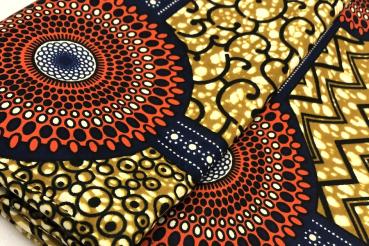 ORANGE RETRO TILES Afrikanischer Wax Print Stoff
