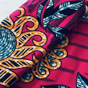 Afrikanischer Wax Print Stoff Baumwolle PINK JUNGLE FLOWER | Meterware