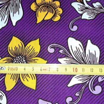 Preview: Afrikanischer Wax Print Stoff Baumwolle PURPLE FLOWERS | Meterware