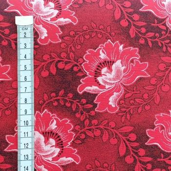 Preview: RED-FLOWER-Afrikanischer-Shweshwe-Stoff-