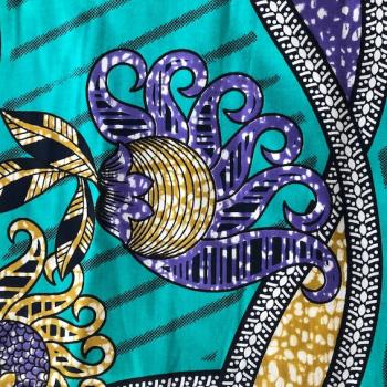 Preview: Afrikanischer Wax Print Stoff Baumwolle TURQUOISE JUNGLE FLOWER | Meterware