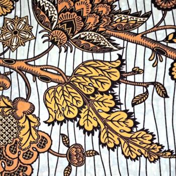 Preview: Afrikanischer Wax Print Stoff Baumwolle YELLOW ORIENTAL FLOWERS | Meterware