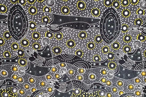 BLACK-DANCING-SPIRIT Aborigines-Stoff-aus-Australien