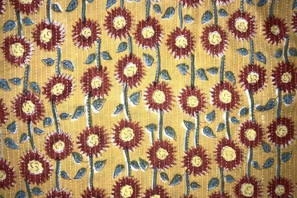 FLOWERS-KANTHA-COTTON Indischer-Hand-Block-Print-