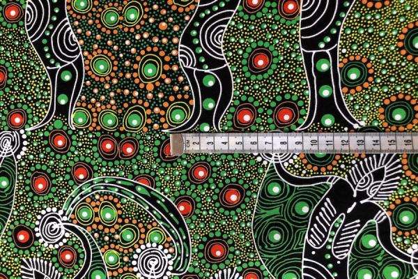 GREEN-DANCING-SPIRIT-Aborigines-Stoff-aus-Australien-