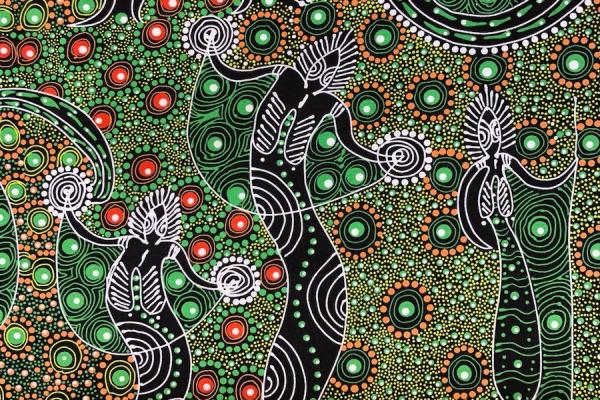 GREEN-DANCING-SPIRIT-Aborigines-Stoff-aus-Australien-