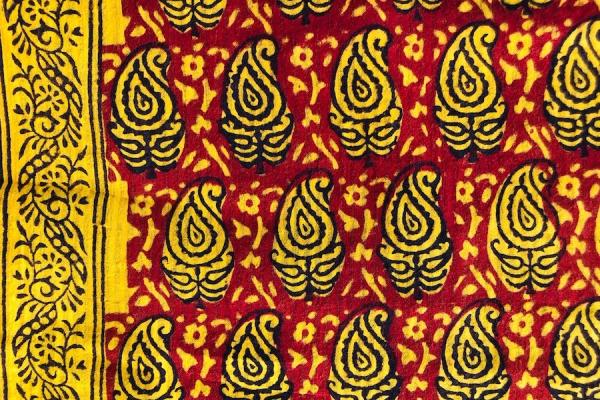 RED-YELLOW-PAISLEY-Indischer-Hand-Block-Print