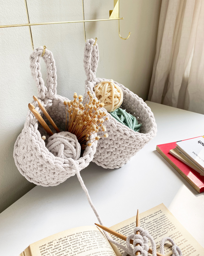 gehäkelte Körbe aus Bobbiny Kordeln